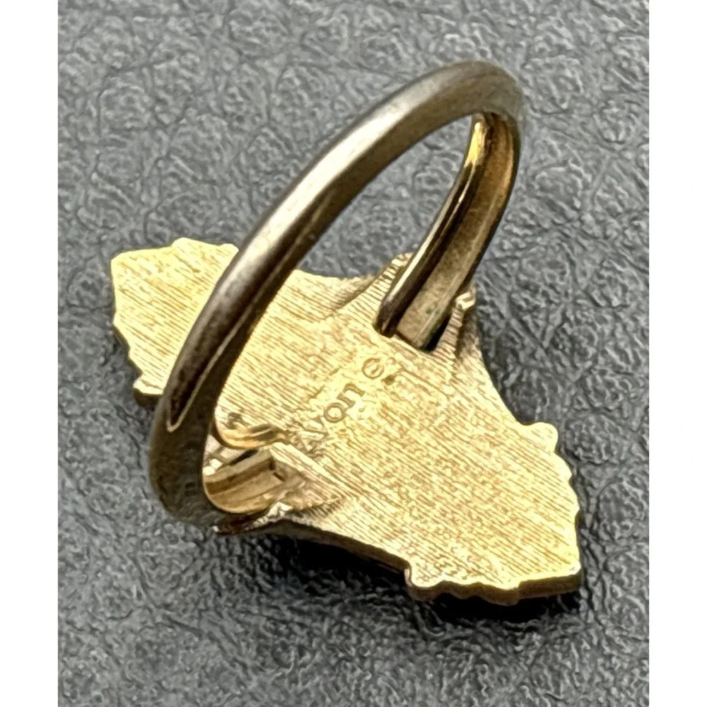 VTG Avon Kensington Art Deco Style Black Enamel Crystal Star Ring Gold Tone Sz 7